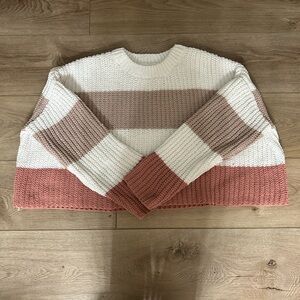 T.J.Maxx Cream and Brown Striped Sweater